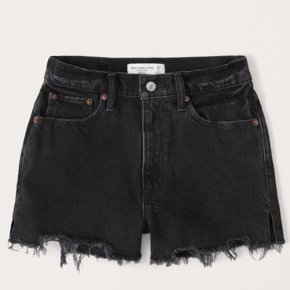 Abercrombie Curve Love High Rise Mom Shorts (4/27) Washed Black